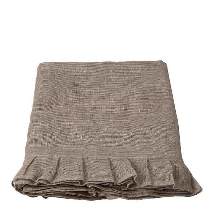 Nappe 100%lin nat. volants 160 x 270 cm. parfaites pour toutes occasions, nos nappes en 100% lin peuvent être faites sur mesure.