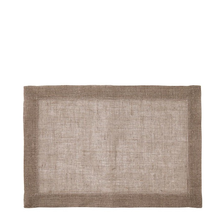 100% natural col. woven hemstitch linen placemat 35 x 50 cm