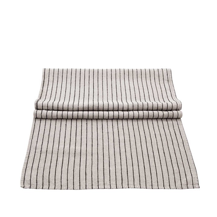 100% linen natural runner with black stripes 50 x 160 cm