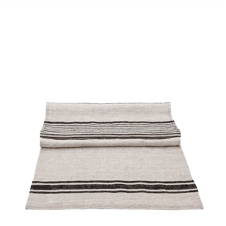 Runner 100% lino naturale e nero bande larghe 45 x 140 cm