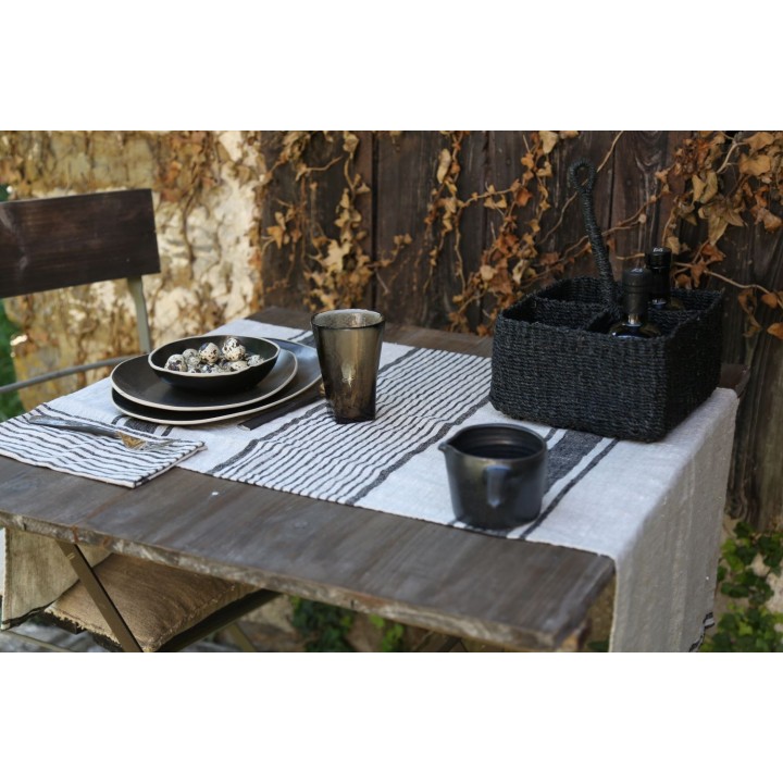 Runner 100% lino naturale e nero bande larghe 45 x 140 cm