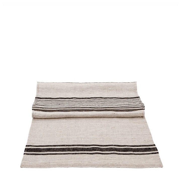 Runner 100%lino naturale e nero bande larghe 45 x 120 cm