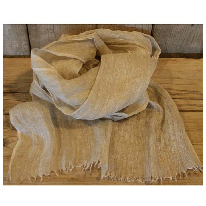 Écharpe 100 % lin noisette avec franges 50 x 180 cm
