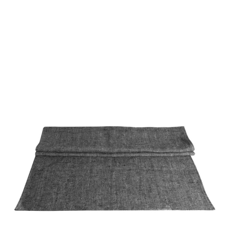 Chemin de table en 100% lin gris/noir 50x120 cm