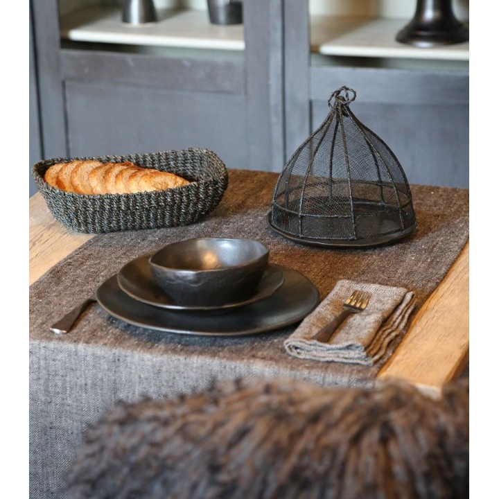 100% grey/black linen runner 50x120 cm