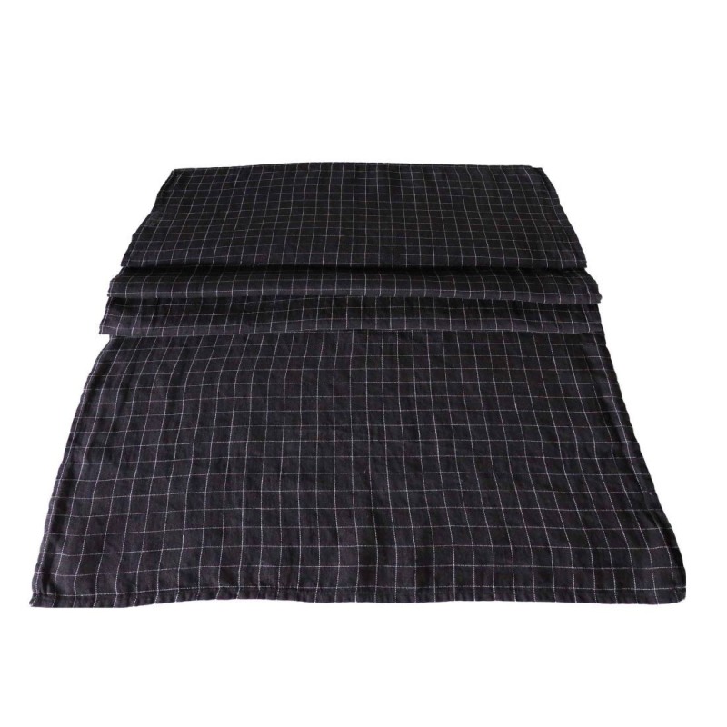 100% black and white gingham linen runner