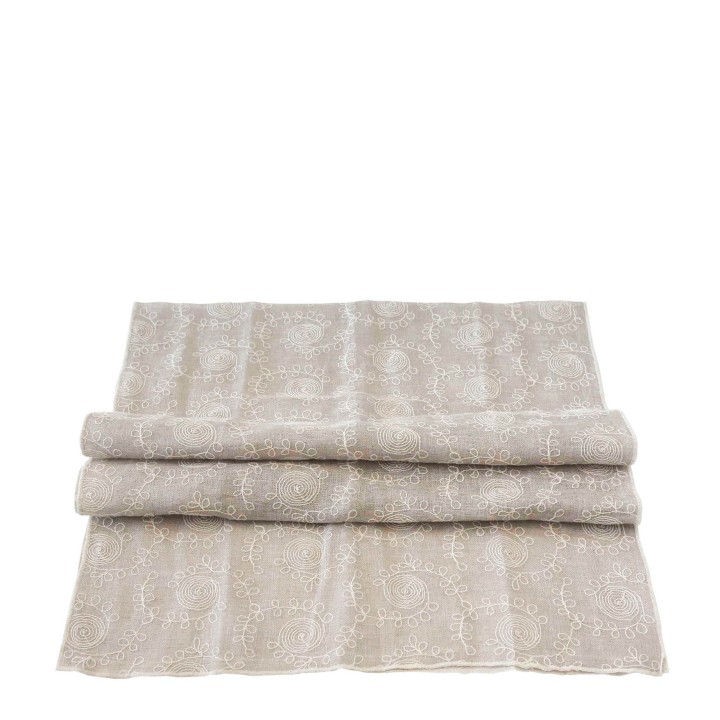100% linen gauze runner natural color with cream decoration 50 x 160 cm