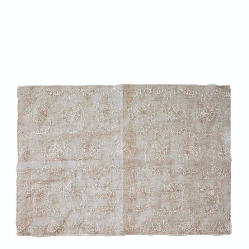 Tovaglietta 100%lino garzato naturale decoro panna 35 x 50 cm