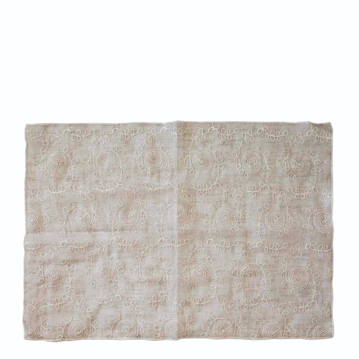 Tovaglietta 100%lino garzato naturale decoro panna 35 x 50 cm