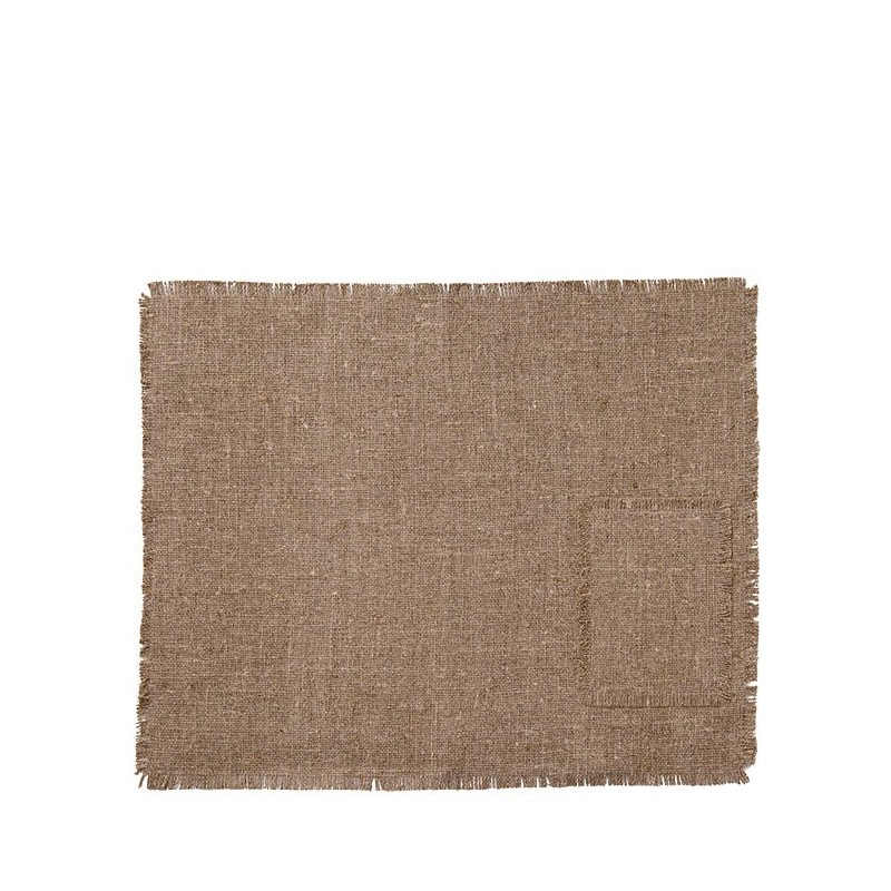 Tovaglietta 100% lino grezzo frange tasca natur 35 x 48 cm