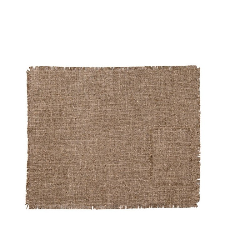 100% natural fringed raw linen placemat with pocket 35 x 48 cm