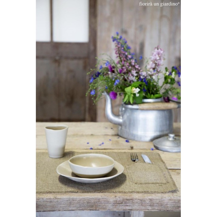 100% natural fringed raw linen placemat with pocket 35 x 48 cm