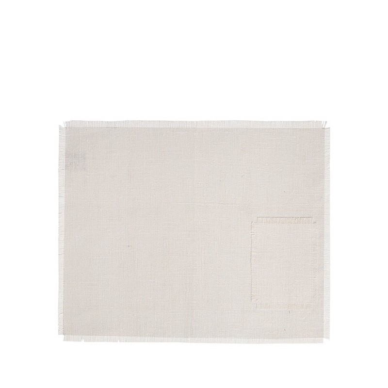 Set de table americain 100% lin brut blanc poche franges 35 x 48 cm