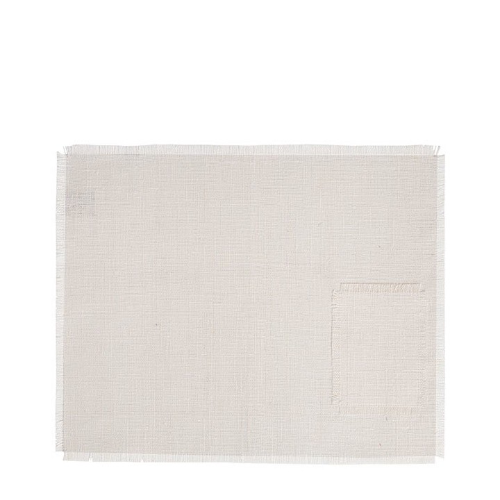 Set de table americain 100% lin brut blanc poche franges 35 x 48 cm