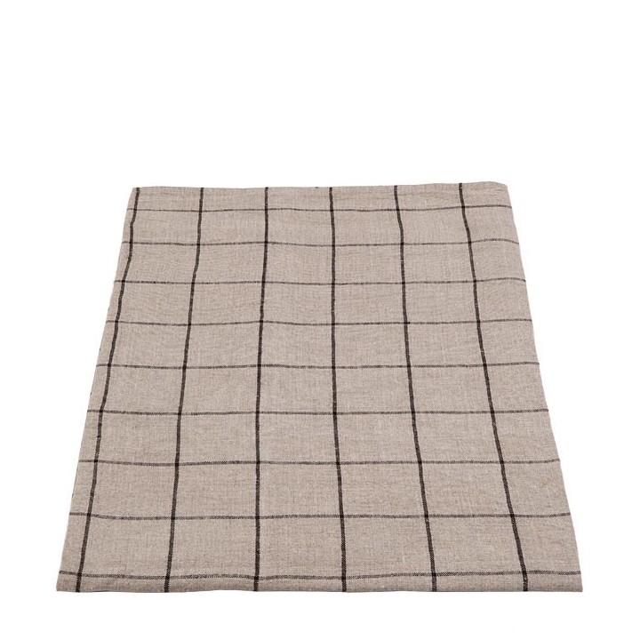 Tovaglia 100% lino naturale con quadri neri 80 x 142 cm