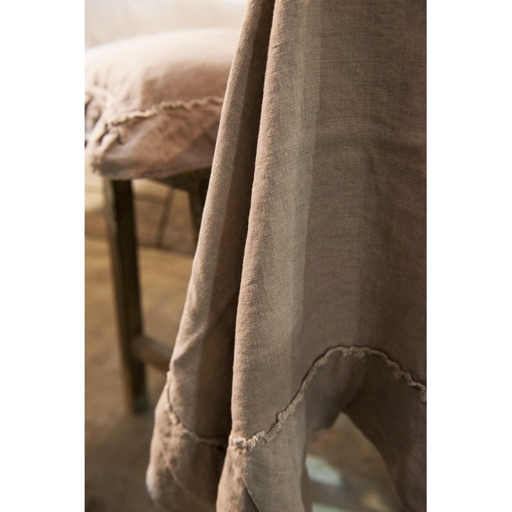 100% linen tablecloth natural with frills 176 x 304 cm