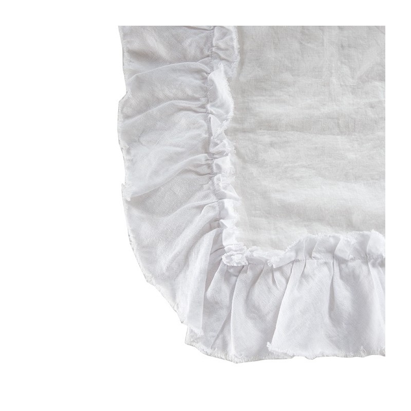 100% white linen tablecloth with frill 156 x 284 cm