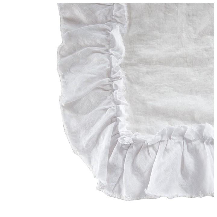 Tovaglia 100% lino17 colore bianco con volant 156 x 284 cm