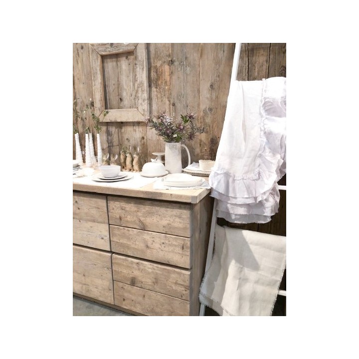 Nappe en lin blanc 100% avec volant 156 x 284 cm