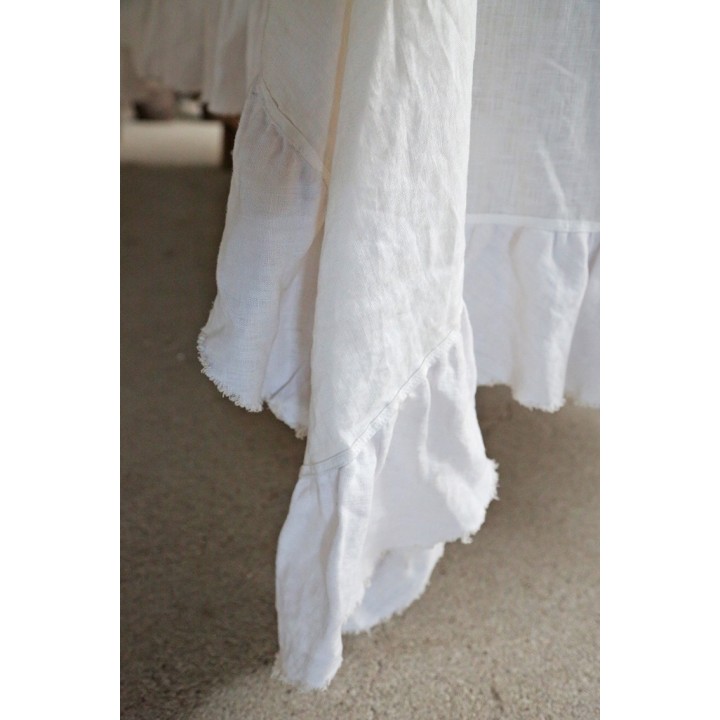 Nappe en lin blanc 100% avec volant 156 x 284 cm