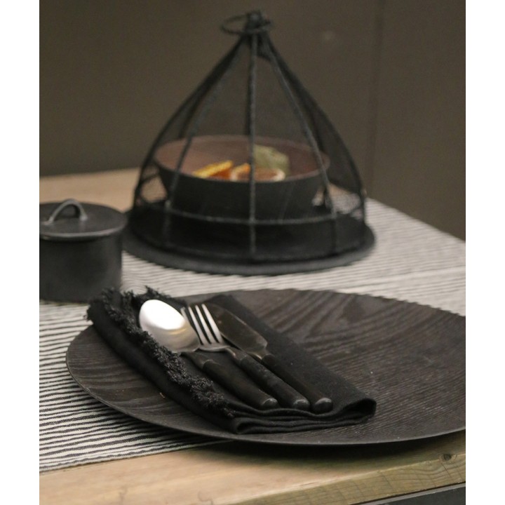 Serviette noire a rayures en 100% lin21 44 x 44 cm