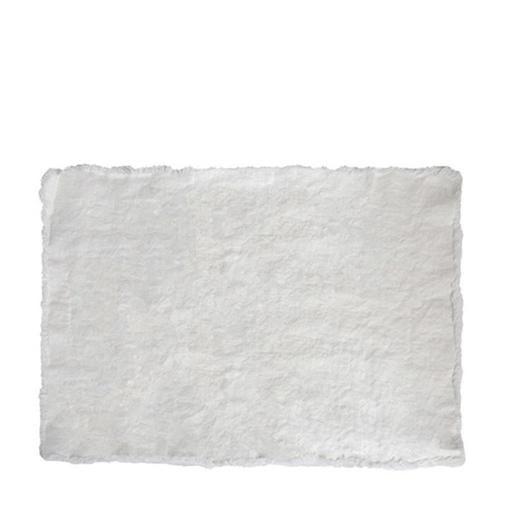 Placemat 100% linen21 white fringes 35 x 50 cm