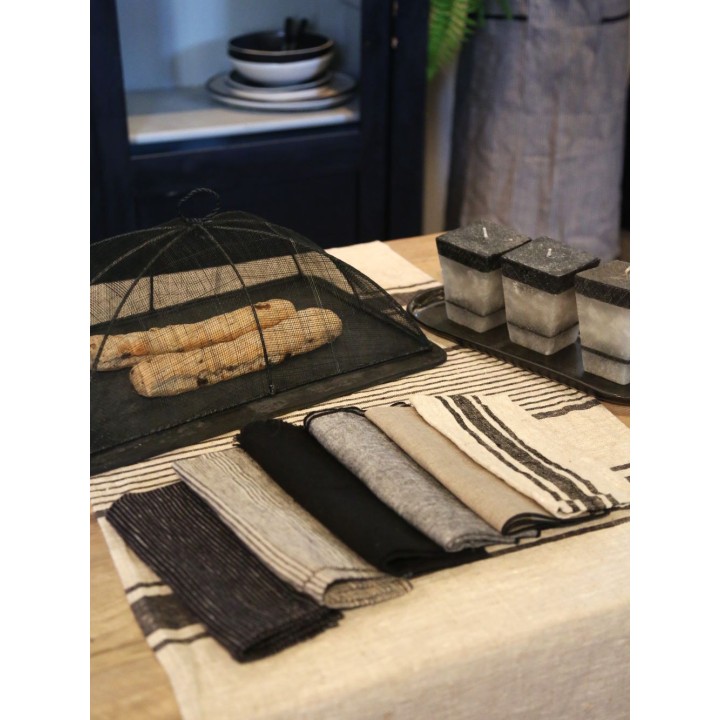 100% linen napkin with fringes black color 26 x 26 cm