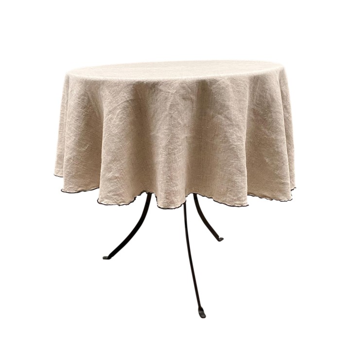 100% natural linen tablecloth with black border, round, 245g/m, 140 cm