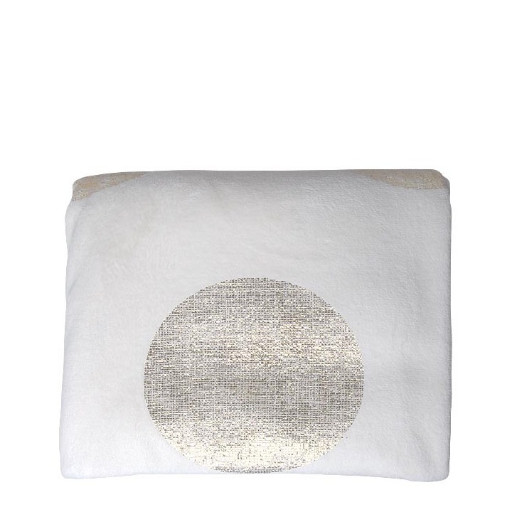 Couverture en polaire blanc avec pois or 160 x 240 cm