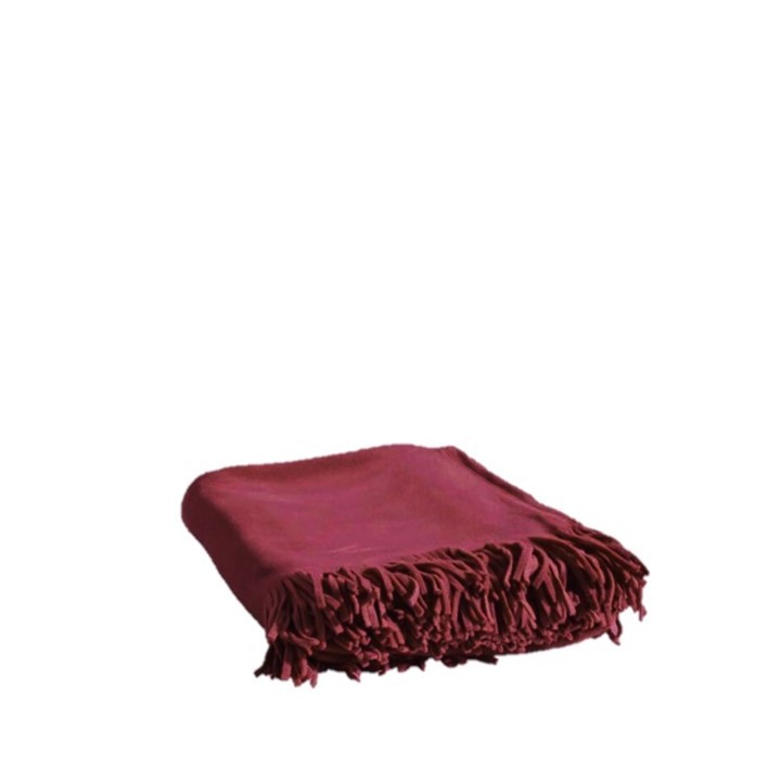Couverture rouge en polaire avec fringes fins 150x220 cm