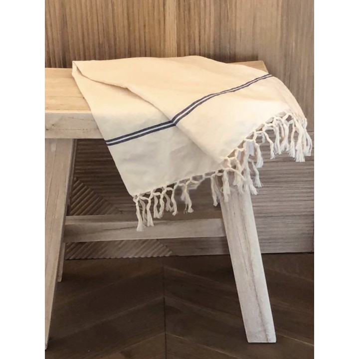 Thin towel cream/blue color with fringes