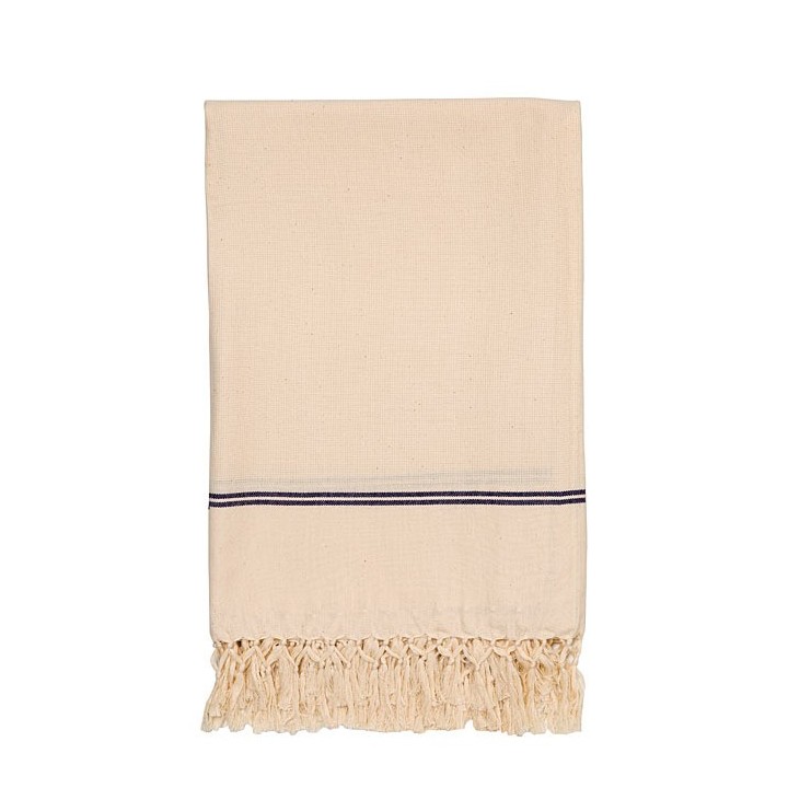 Thin towel cream/blue color with fringes