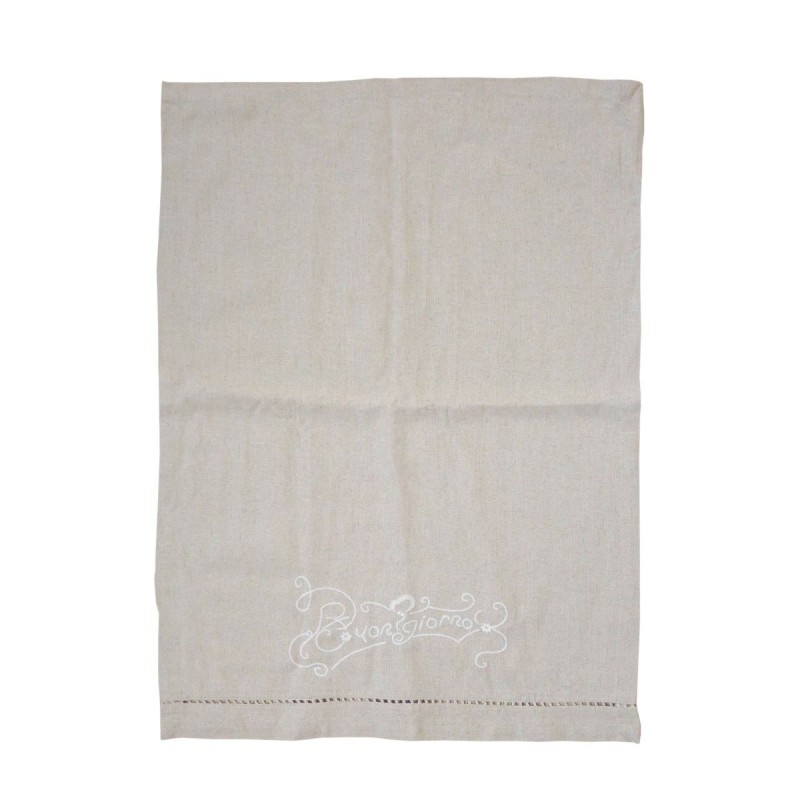 Serviette en coton couleur naturel broderie "bonjour"