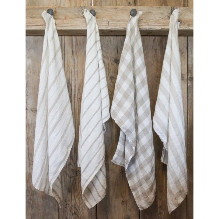 100% linen dishcloth with natural and ivory stripes 45 x 68 cm