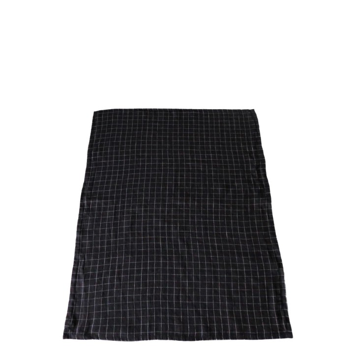 100% black linen dishcloth with white squares 50 x 70 cm
