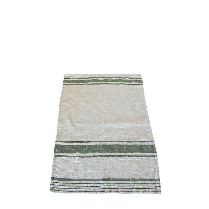 Canovaccio 100%lino naturale e verde bande larghe 47 x 70 cm