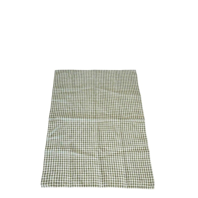 100% linen green/white checked dishcloth 50x70 cm