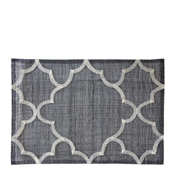 Tovaglietta in abaca nera decoro bianco 33 x 48 cm