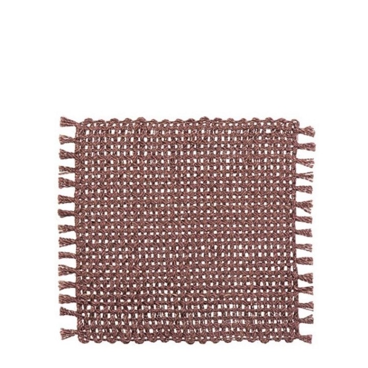 Rigid abaca placemat with fringes bordeaux color 32x32 cm