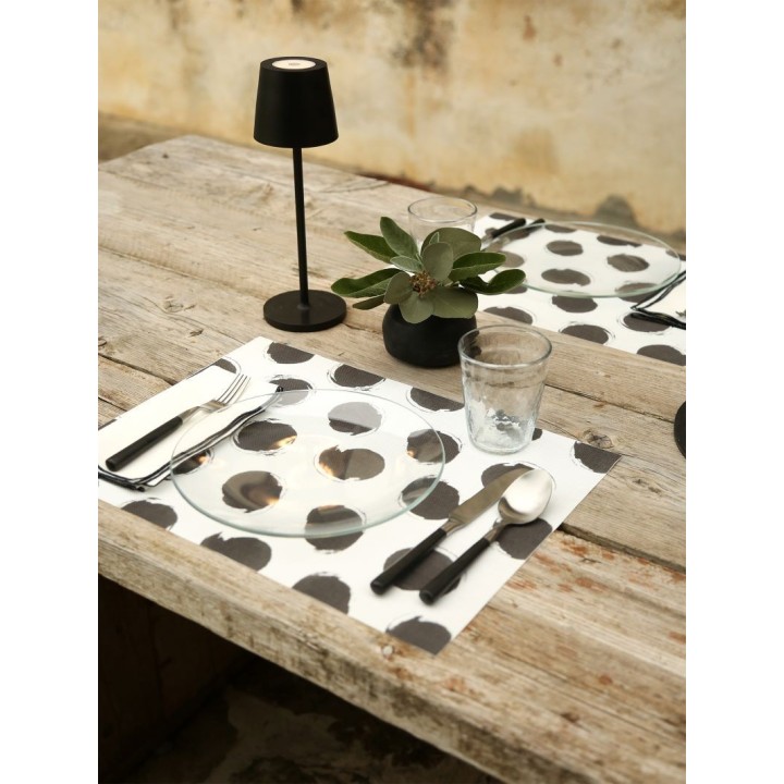 Set americain blanc avec pois noirs 75%pvc 25%polyester  33 x 45 cm