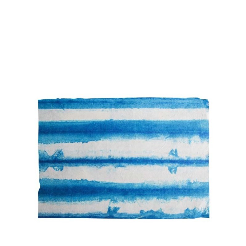 Handmade paper placemat with blue/white stripes 31.5 x 47 cm
