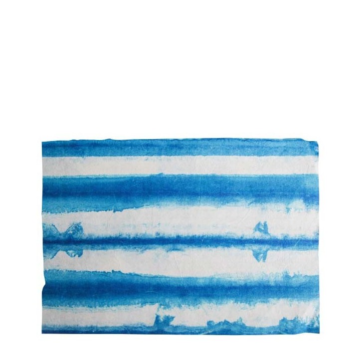 Handmade paper placemat with blue/white stripes 31.5 x 47 cm