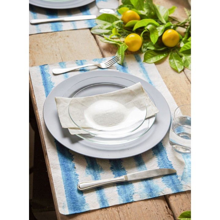 Set de table fait a la main en papier avec rayures blanches/bleues