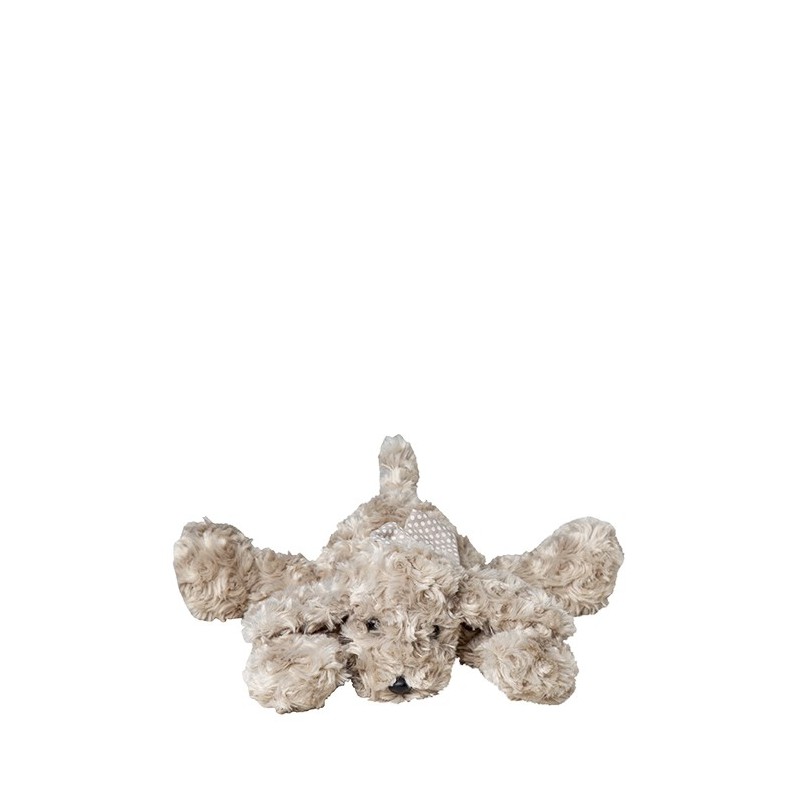 Plush fluffy dog with checked bow 44cm