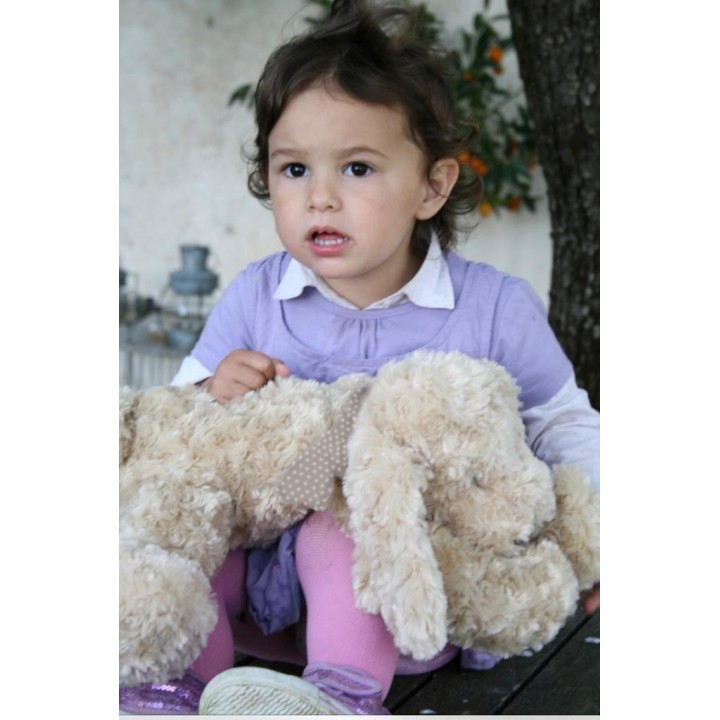 Plush fluffy dog with checked bow 44cm