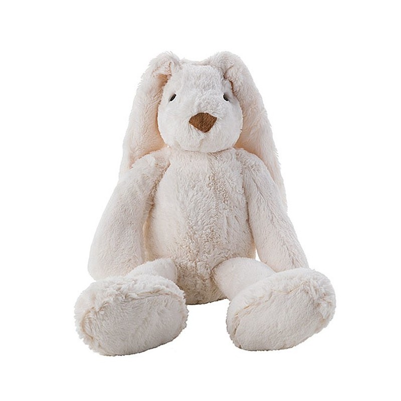 Lapin souple en pelouche blanc avec oreilles longues. un cadeau à embrasser pour votre enfant! lavable à 30°.