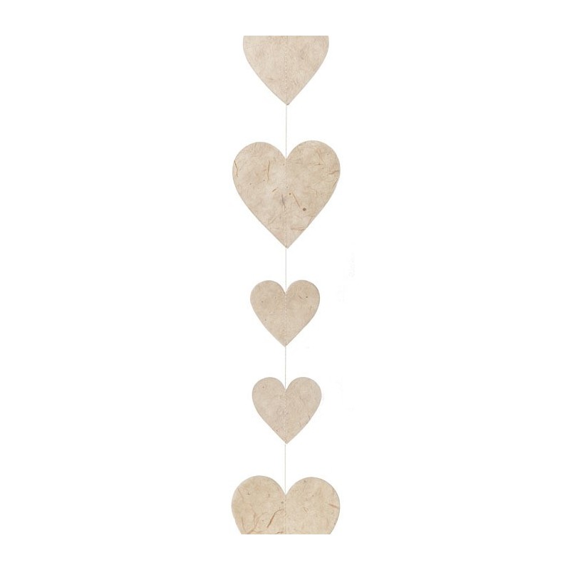 Paper hearts handmade garland cream color 160 cm
