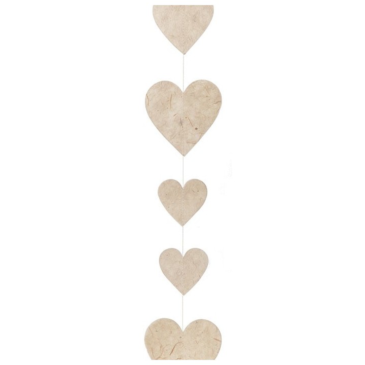 Paper hearts handmade garland cream color 160 cm