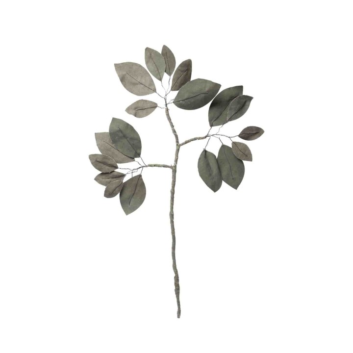 Handmade branch with leafs in green recycled cotton h78 cm