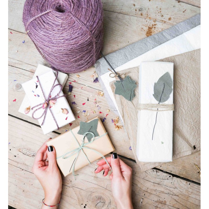 Foglia edera tessuto cotone reciclato verde handm h18 cm